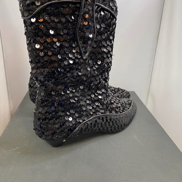 Laurence Dacade Vanessa Blk Sequin Western Boot Italian Festival Statement Boots - Picture 7 of 13
